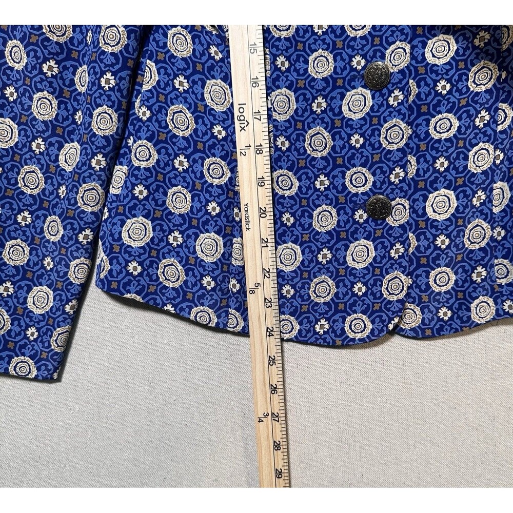 Leslie Fay 2 Piece Skirt Suit Size 8 Retro Pleated Midi Blue Aztec Vintage 80s - Picture 9 of 13